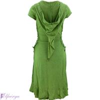 Kurzärmeliges Sommer-Kleid mit seitlicher Schnürung und Zipfelkapuze in bordeaux, grau und grün